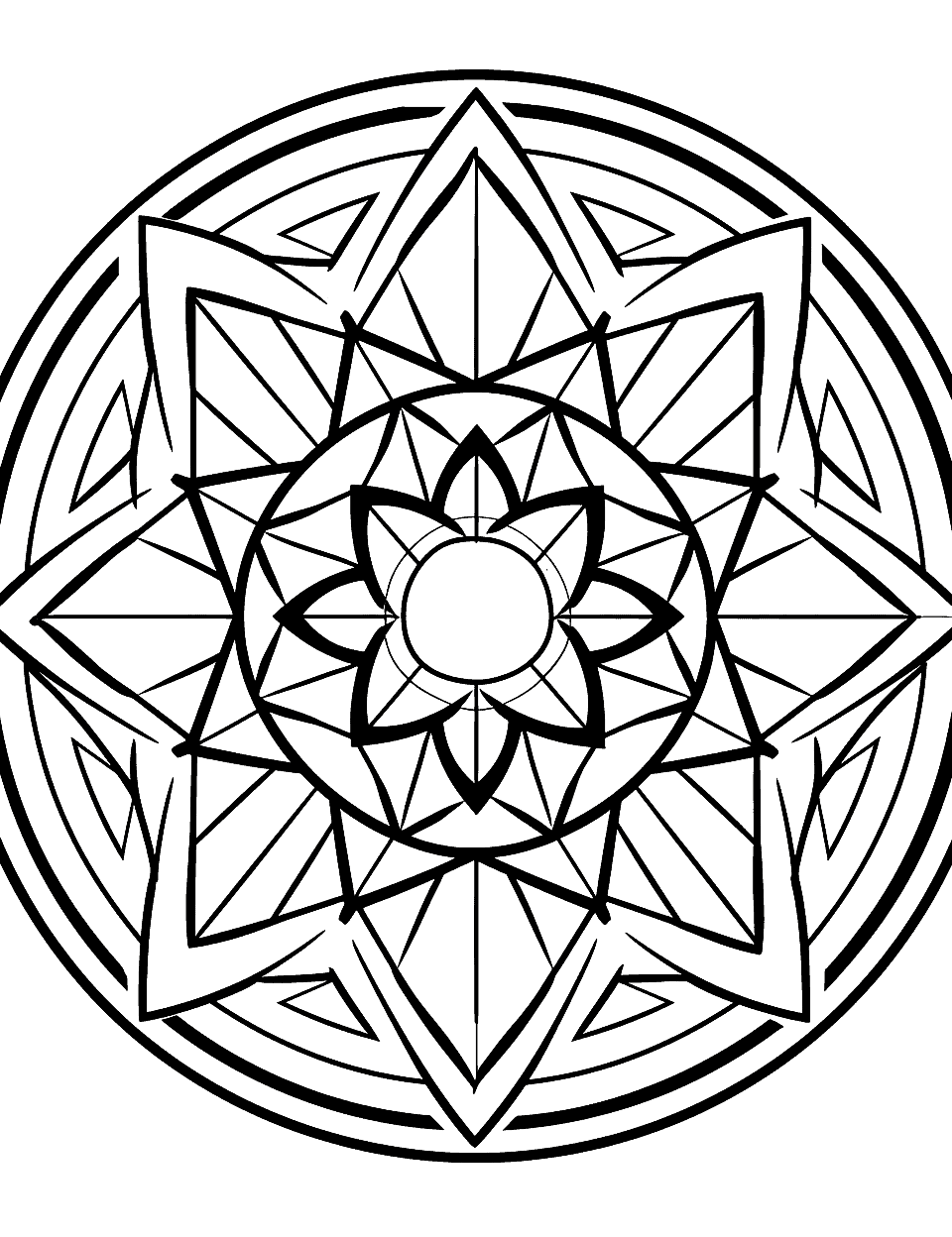 Dazzling Diamond Mandala Coloring Page - A geometric mandala filled with diamond shapes and patterns, perfect for coloring with bright, vibrant colors.