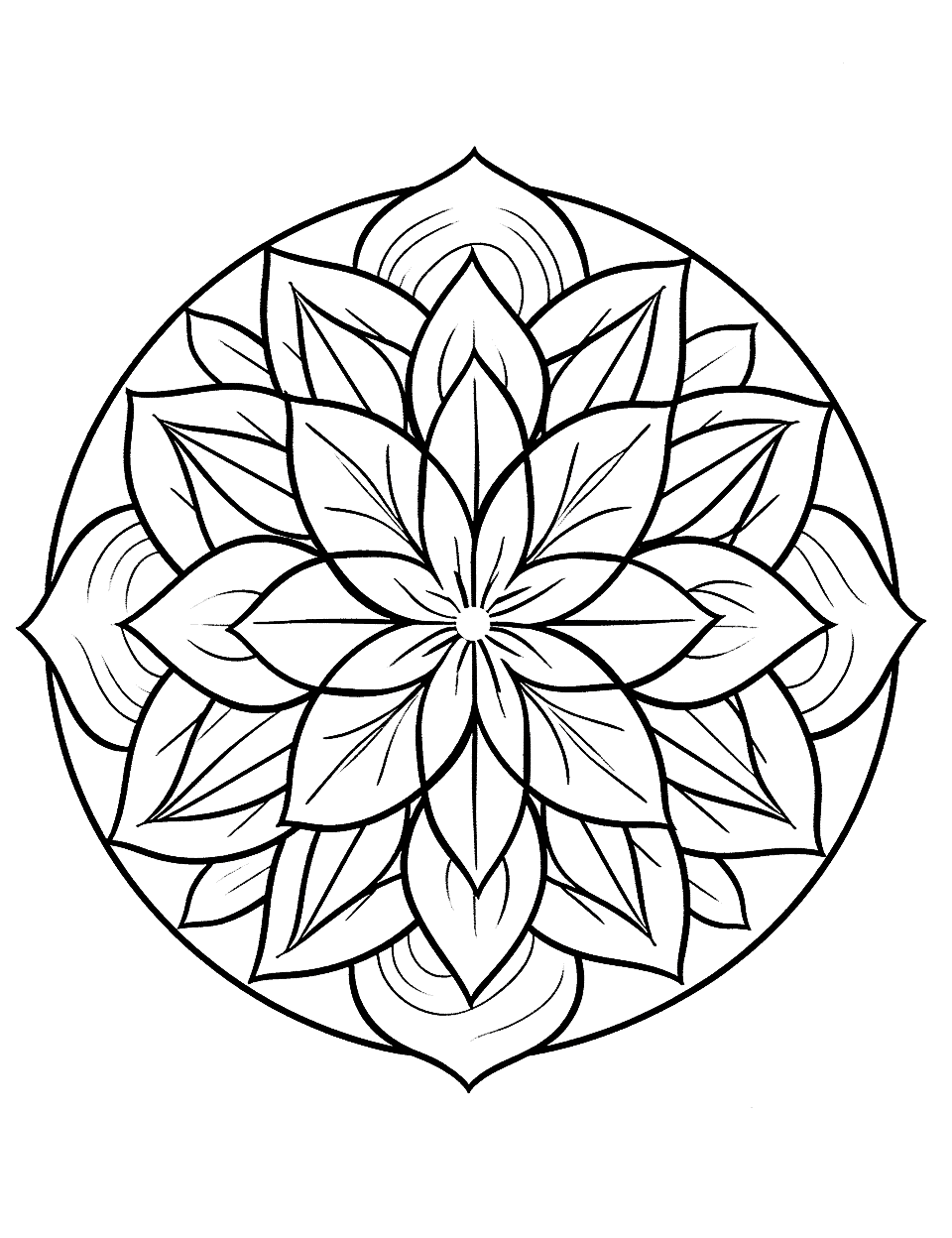Autumn Leaves Mandala Coloring Page - A beautiful, detailed mandala inspired by the changing leaves of fall, perfect for seasonal coloring.