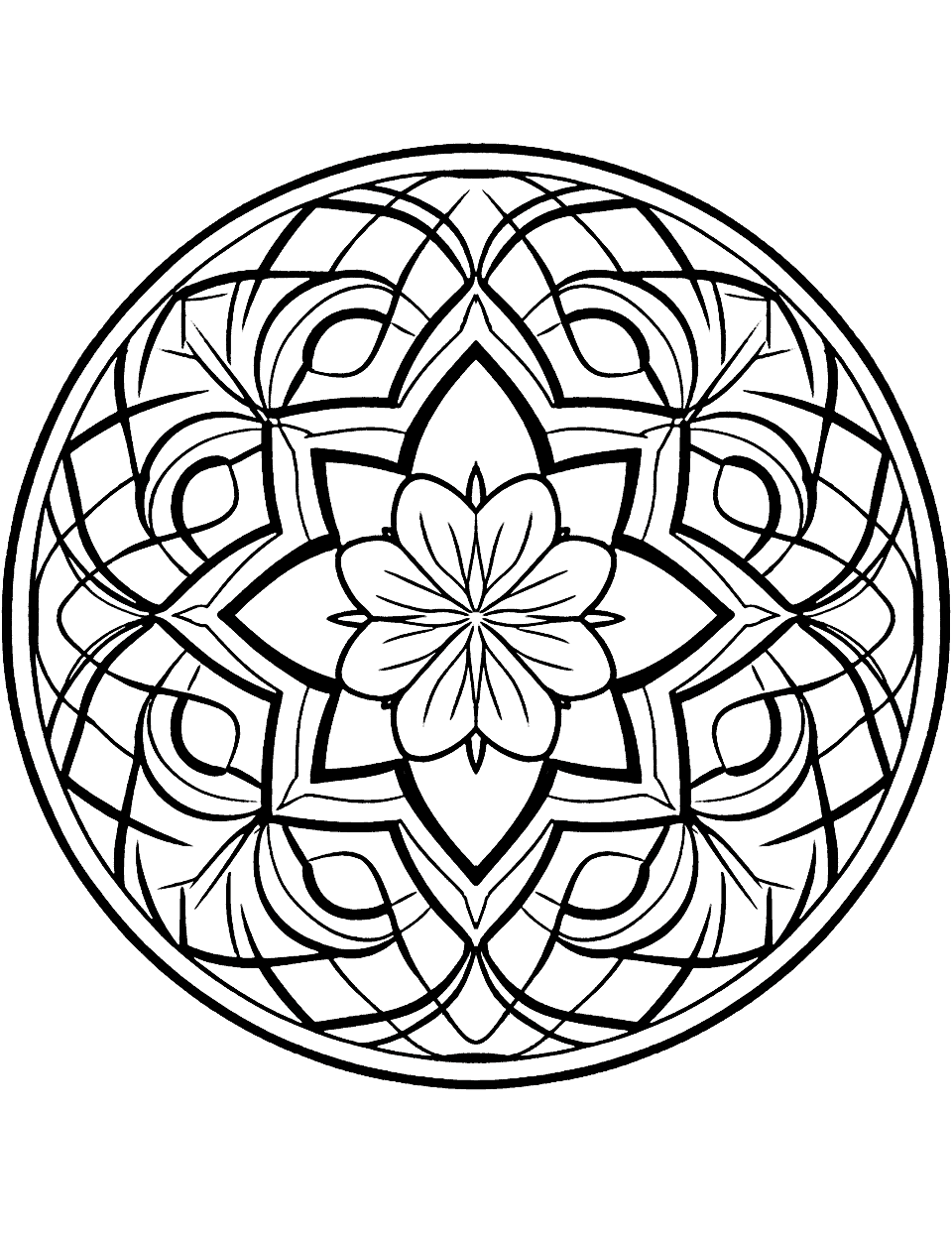 Advanced Geometric Mandala Coloring Page - A challenging mandala design filled with geometric shapes and patterns for older kids to tackle.
