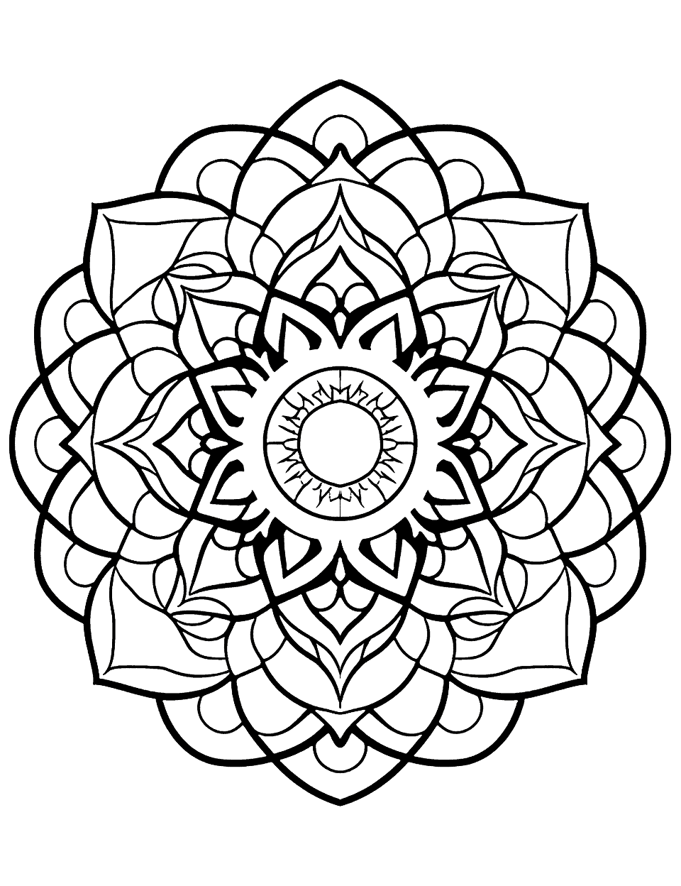 Abstract Expression Mandala Coloring Page - A mandala filled with abstract shapes and patterns, giving children the freedom to interpret and color as they wish.