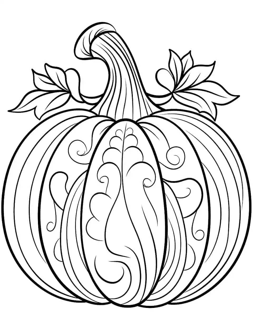 Detailed Pumpkin Coloring Page - A pumpkin with intricate designs and patterns for older children who enjoy a coloring challenge.
