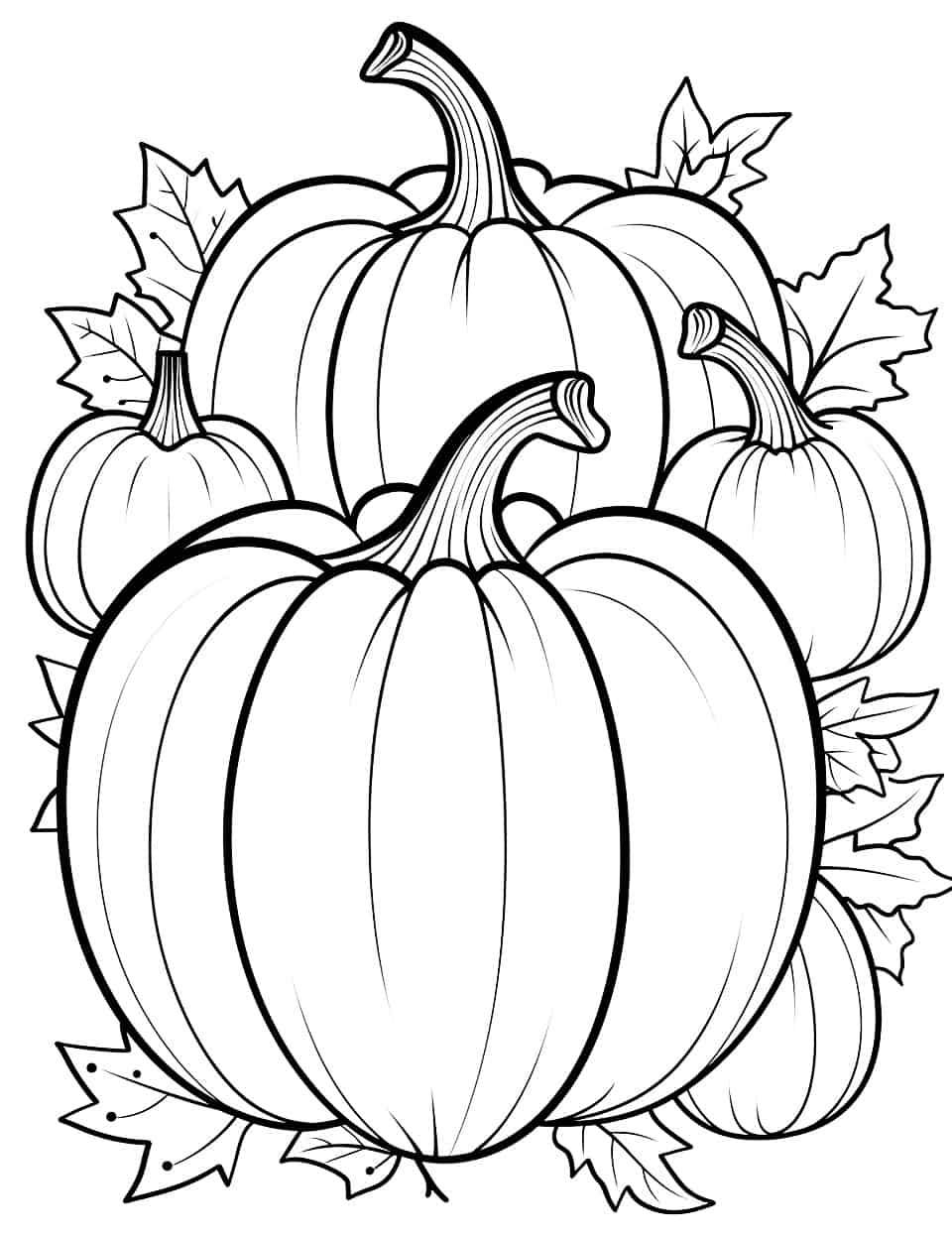 Pumpkin Page Coloring - A coloring page full of pumpkins of different sizes is ideal for developing attention to detail.