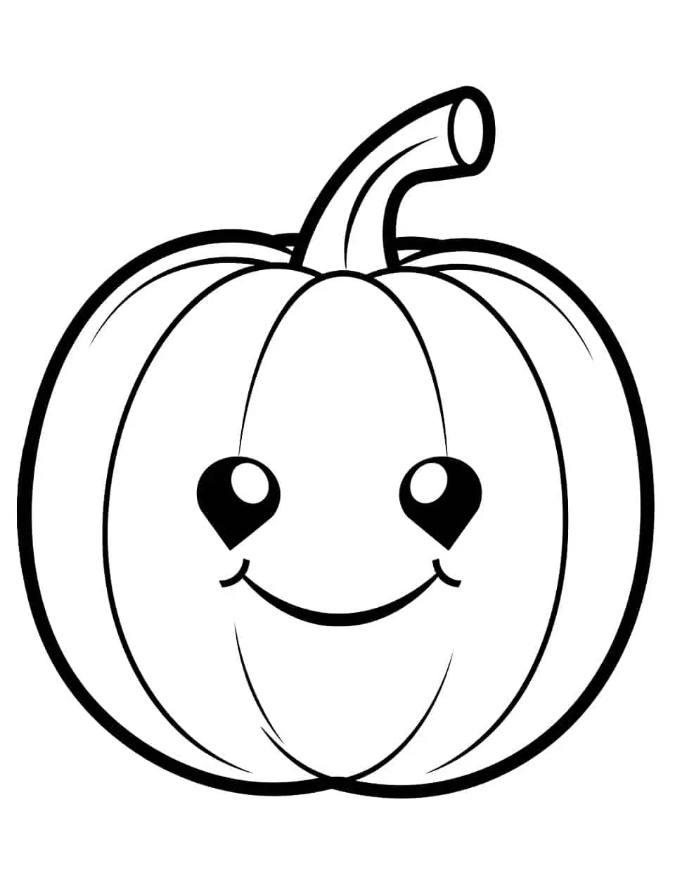 Kawaii Pumpkin Coloring Page - A kawaii-inspired pumpkin with big, adorable eyes, offering a cute twist to pumpkin coloring.