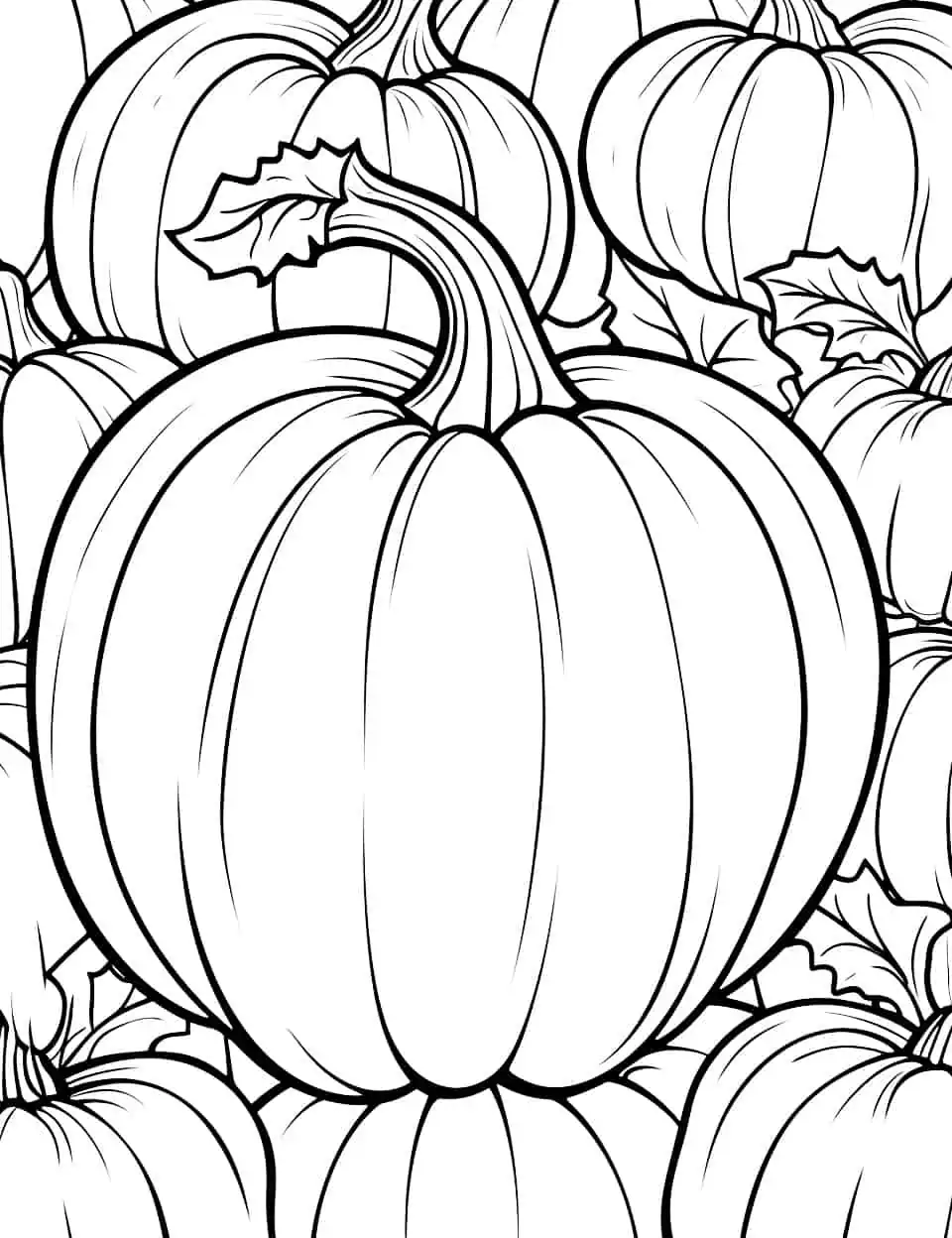 Pumpkin Full Page Coloring - A full page design of pumpkins for a long and entertaining coloring session.