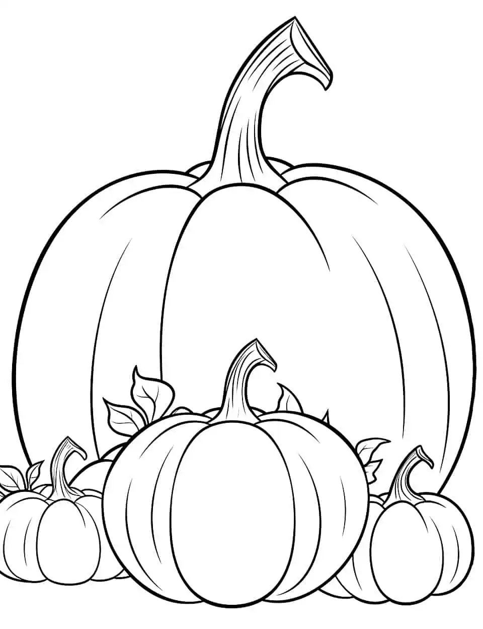 Preschool Learning Pumpkins Coloring Page - A coloring page featuring pumpkins of various sizes, designed to help preschoolers understand scale and size.