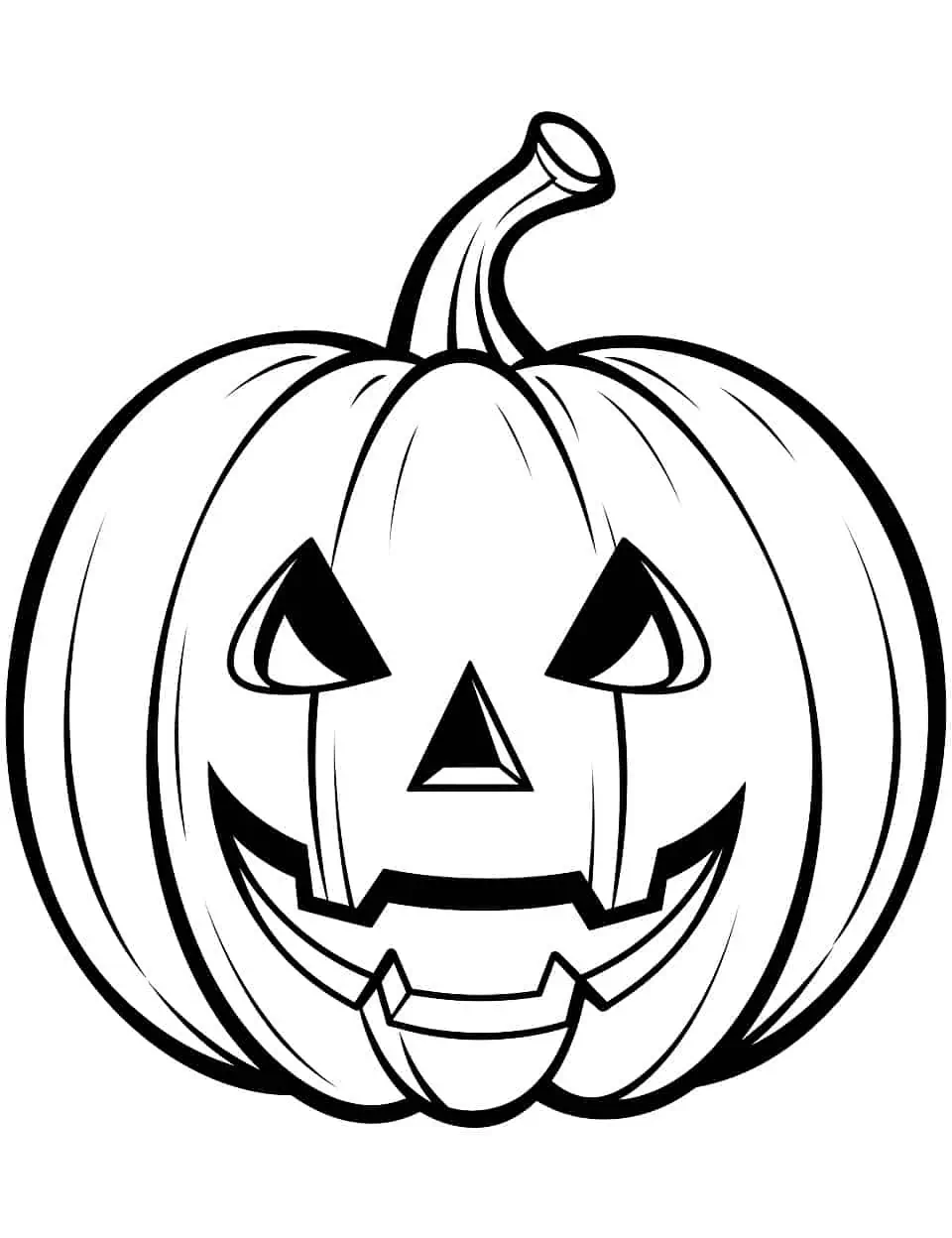 Classic Jack O' Lantern Pumpkin Coloring Page - A traditional jack o’ lantern with a menacing grin to spook out the Halloween spirit.
