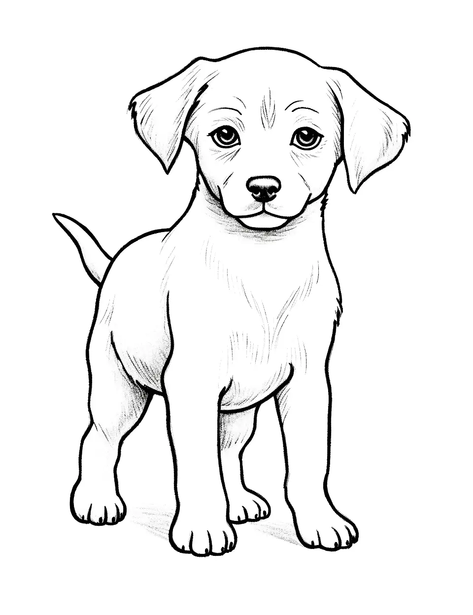 Innocent Eyes Labrador Pup Puppy Coloring Page - A Labrador puppy with expressive eyes and floppy ears.