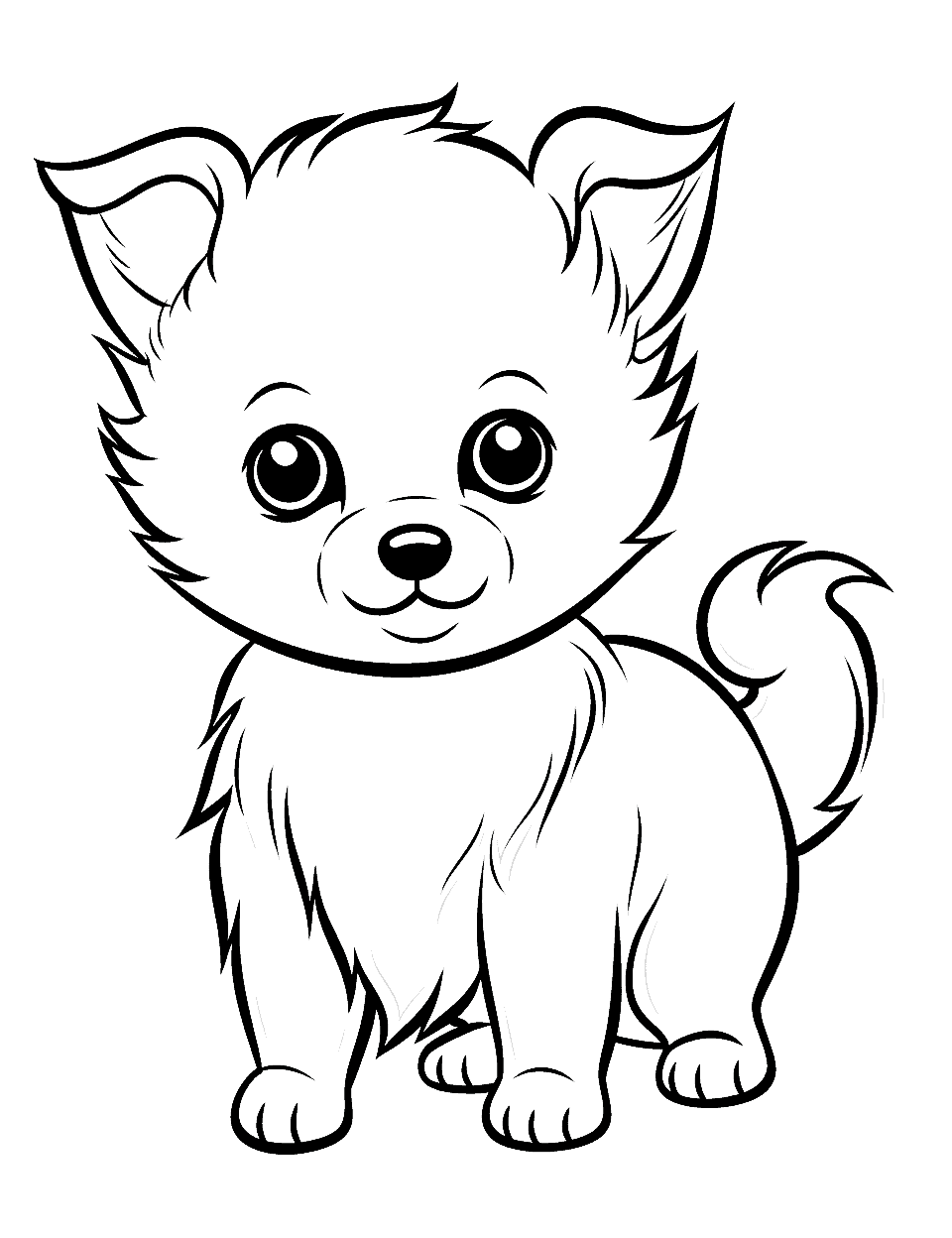 Adorable and Small Baby Pomeranian Coloring Page - An adorable baby Pomeranian with fluffy fur and a tiny tail.