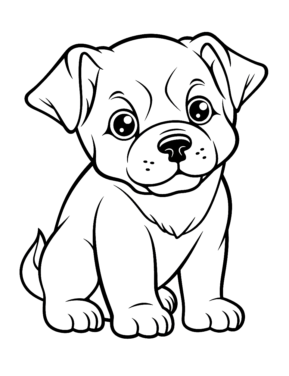 Super Cute Kawaii Bulldog Puppy Coloring Page - A kawaii-style Bulldog puppy, perfect for younger children to color.