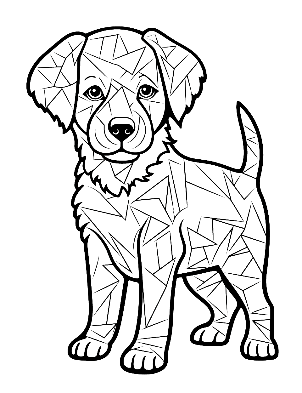 Colorful Art Abstract Golden Retriever Coloring Page - An abstract version of a Golden Retriever puppy made with various geometric shapes.