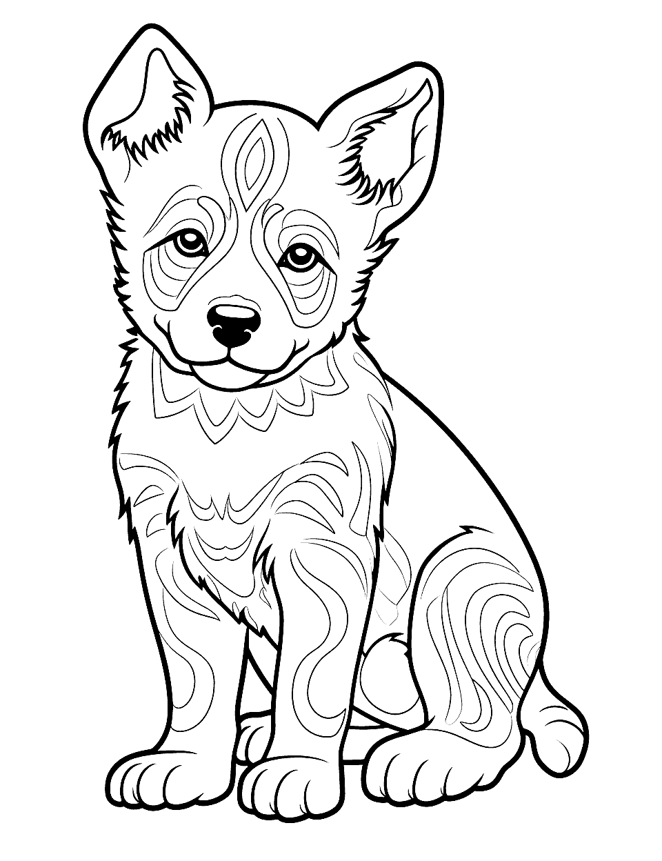 Detailed Design Intricate German Shepherd Puppy Coloring Page - A German Shepherd puppy with a highly detailed and intricate design, great for older kids who want a challenge.