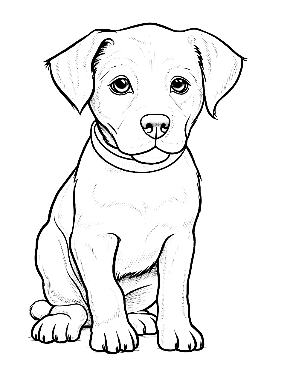 Realistic Portrait Labrador Puppy Coloring Page - A coloring sheet of a realistic-looking Labrador puppy.