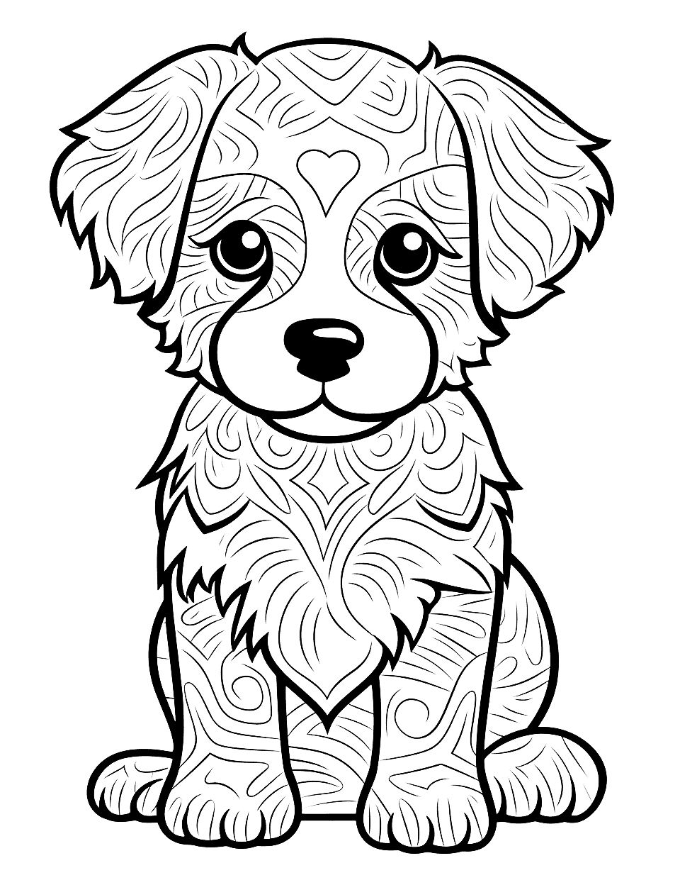 Artistic Approach Abstract Art of Puppy Coloring Page - A coloring page featuring an abstract art piece of a puppy.