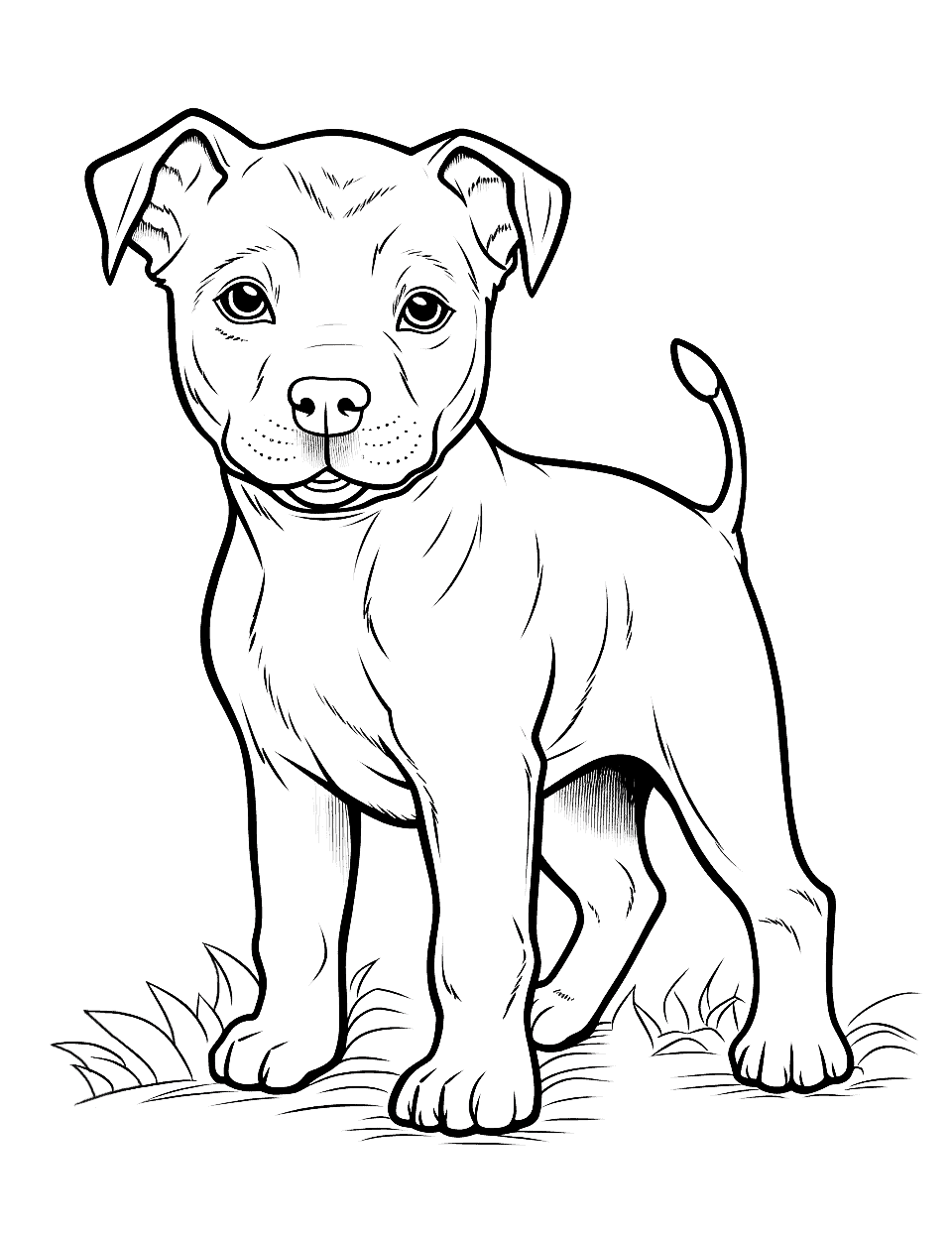 Brave and Strong Pitbull Puppy Coloring Page - A Pitbull puppy showing its bravery and strength, perfect for older kids.