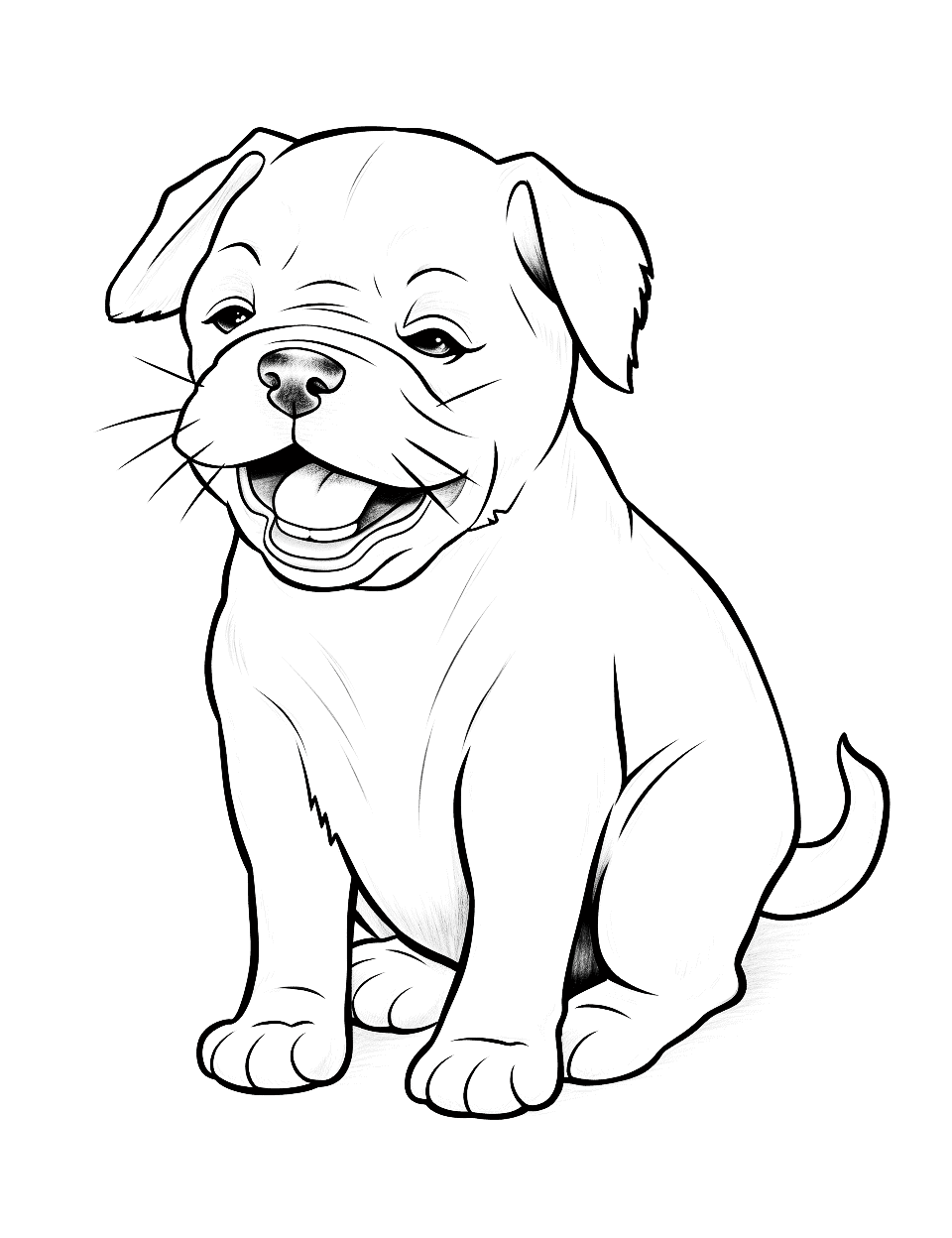 Adorable Yawn Sleepy Bulldog Puppy Coloring Page - A Bulldog puppy caught mid-yawn, ready for bedtime.