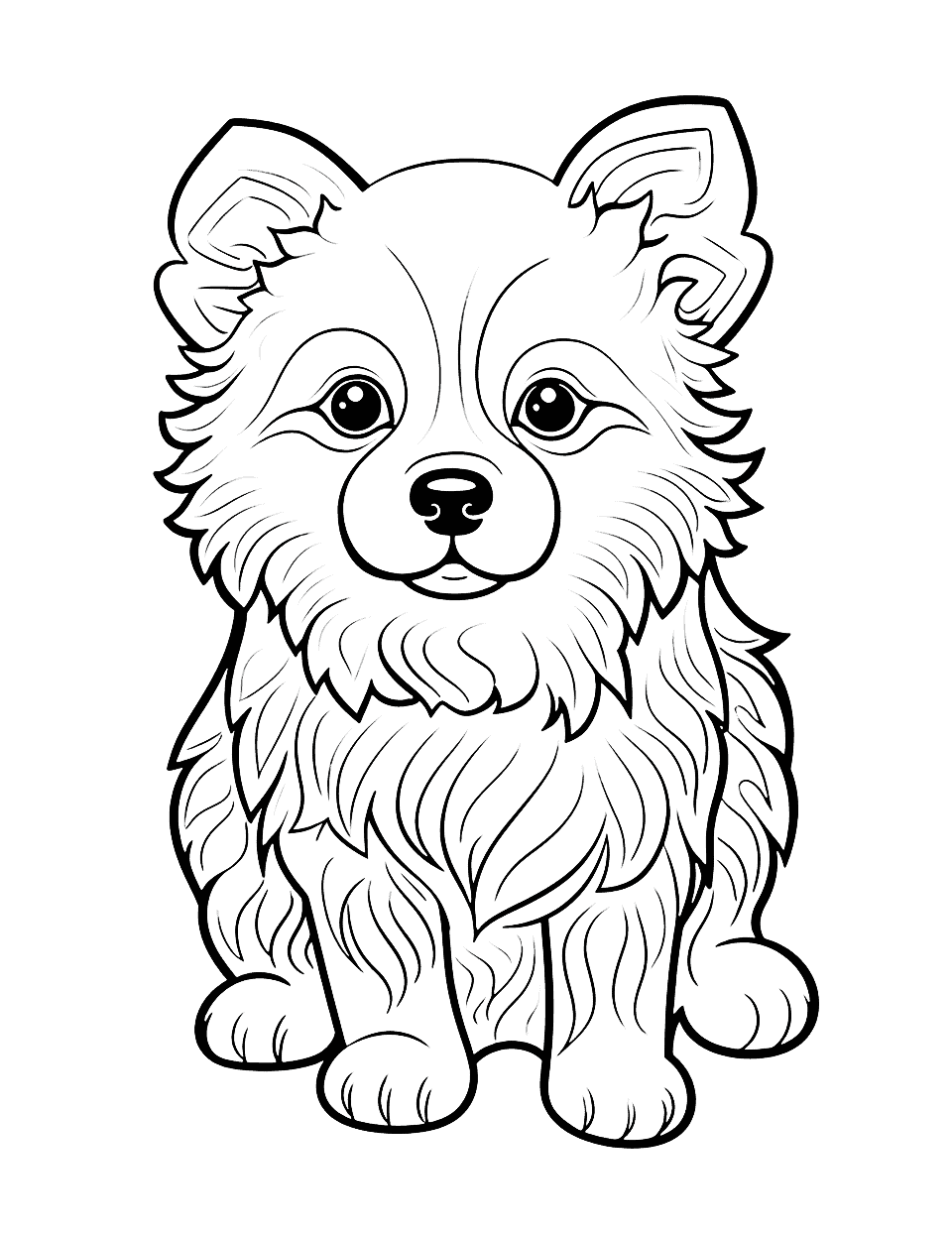 Mystical Art Abstract Pomeranian Puppy Coloring Page - An abstract Pomeranian puppy design inspired by modern art.