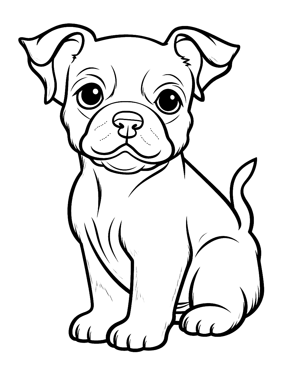 Easy Doodles Baby Bulldog Puppy Coloring Page - An easy-to-color baby Bulldog with big, friendly eyes.