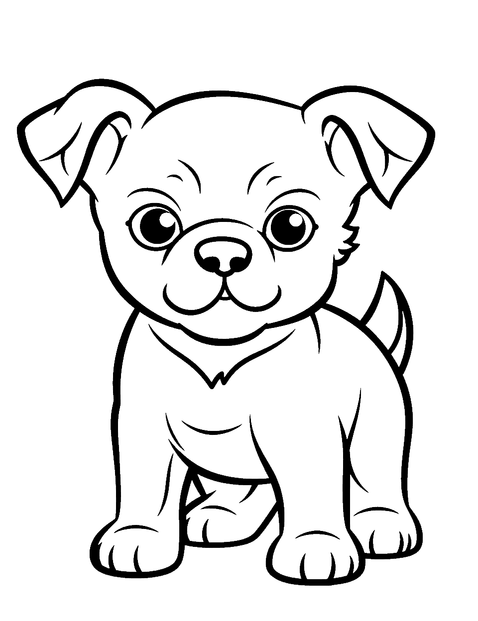 Kawaii Art Adorable Bulldog Puppy Coloring Page - A Bulldog puppy drawn in a cute Kawaii style, making it perfect for young kids.