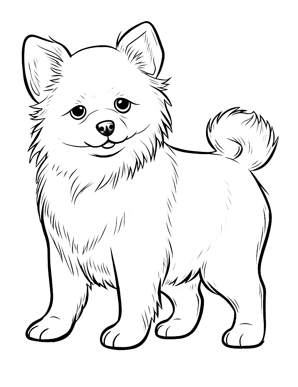 Realistic Art Detailed Pomeranian Coloring Page - A detailed, realistic artwork of a Pomeranian puppy, great for older kids.