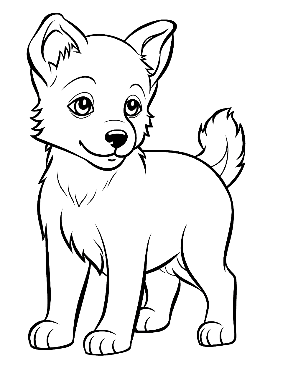 Sleek and Smooth Easy-to-Color Husky Puppy Coloring Page - An easy-to-color image of a sleek Husky puppy.
