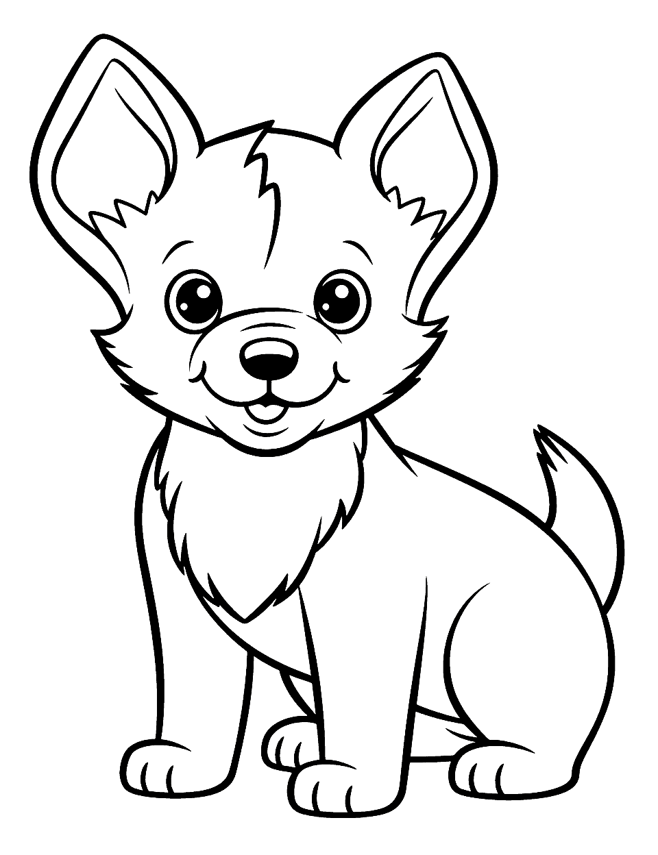 Kawaii Style Adorable Corgi Coloring Page - A coloring page of an adorable Corgi puppy drawn in Kawaii style.