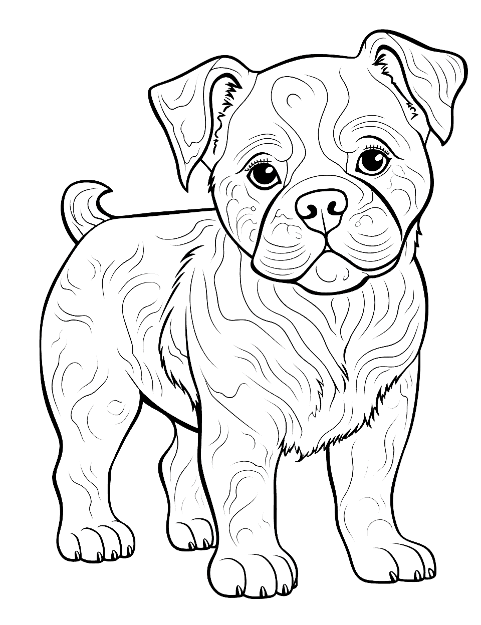 Detailed Artwork Intricate Bulldog Design Coloring Page - An intricate, detailed artwork of a Bulldog puppy for more advanced colorers.