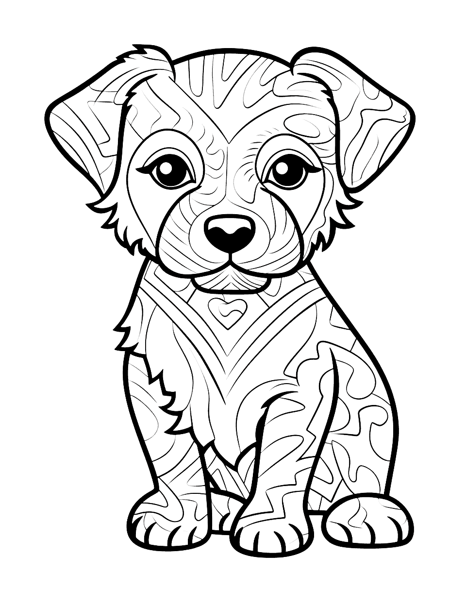 Artistic Expression Abstract Puppy Design Coloring Page - An abstract coloring sheet of a puppy using geometric shapes and patterns.