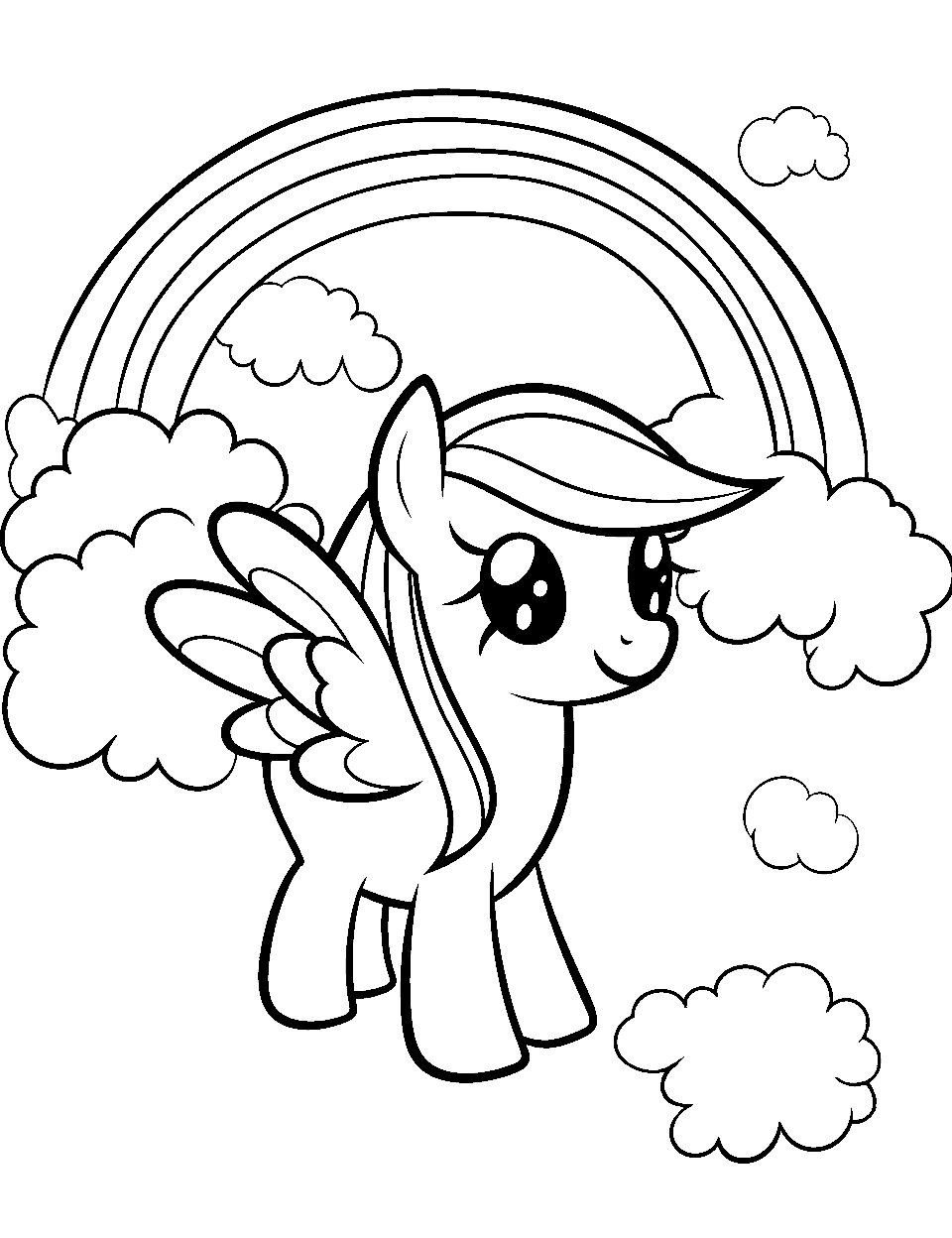 Rainbow Dash's Day Out Coloring Page - The popular My Little Pony character, Rainbow Dash, soaring high in the sky.