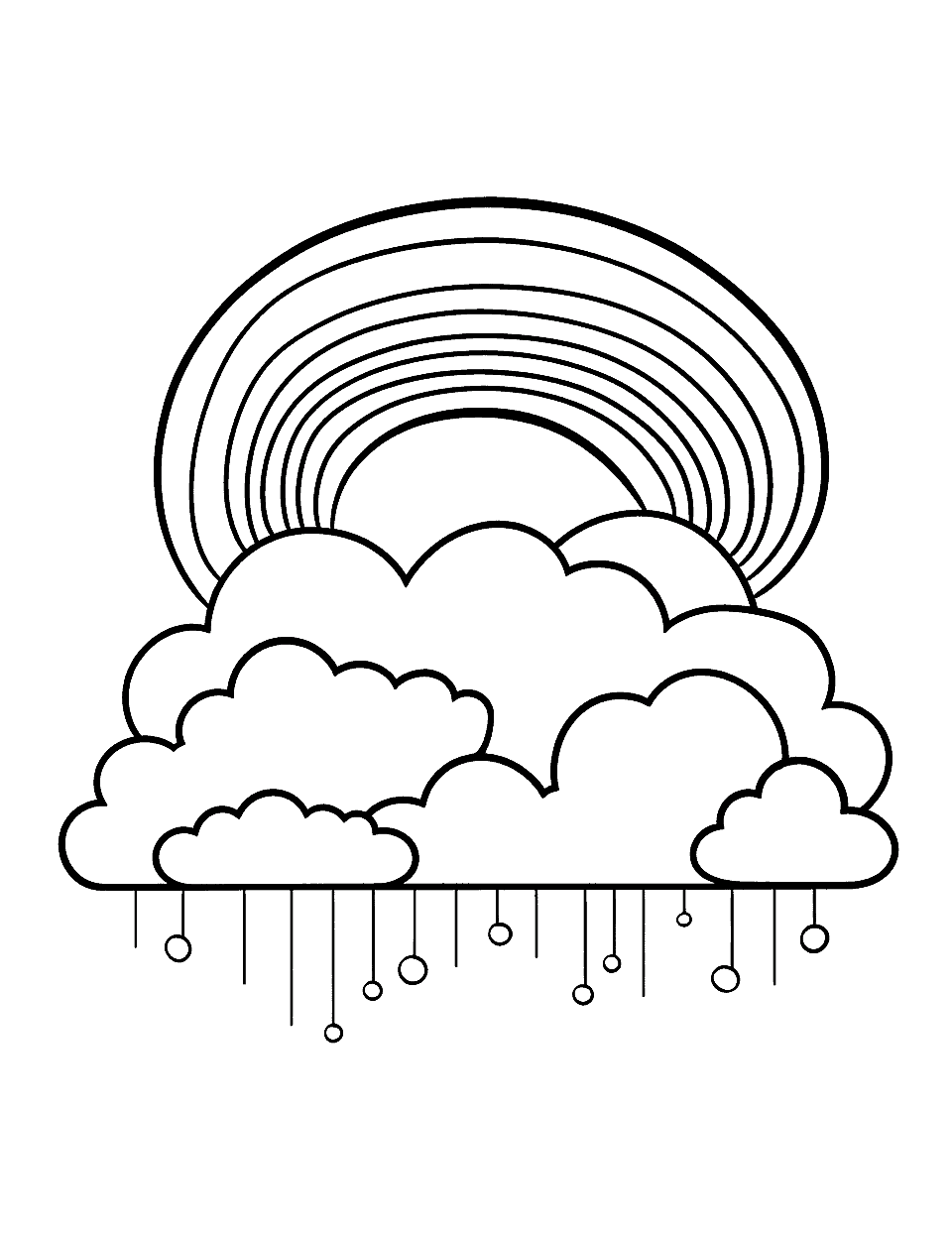 Cloudy Rainbow Coloring Page - Fluffy clouds and a bright rainbow to teach kids about the weather in a fun way.