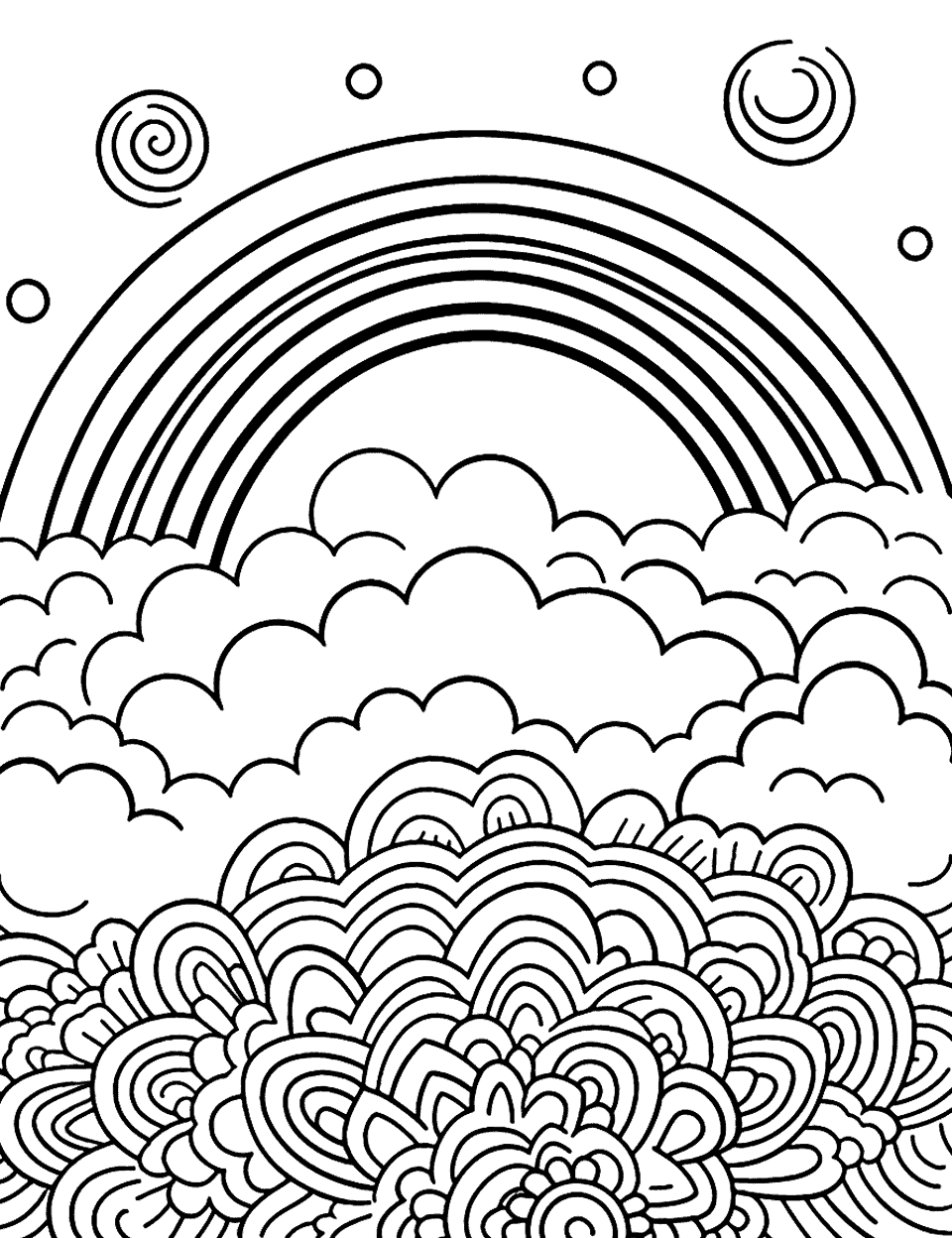 Mandala Inspired Rainbow Coloring Page - A detailed mandala with rainbow elements suitable for older kids.