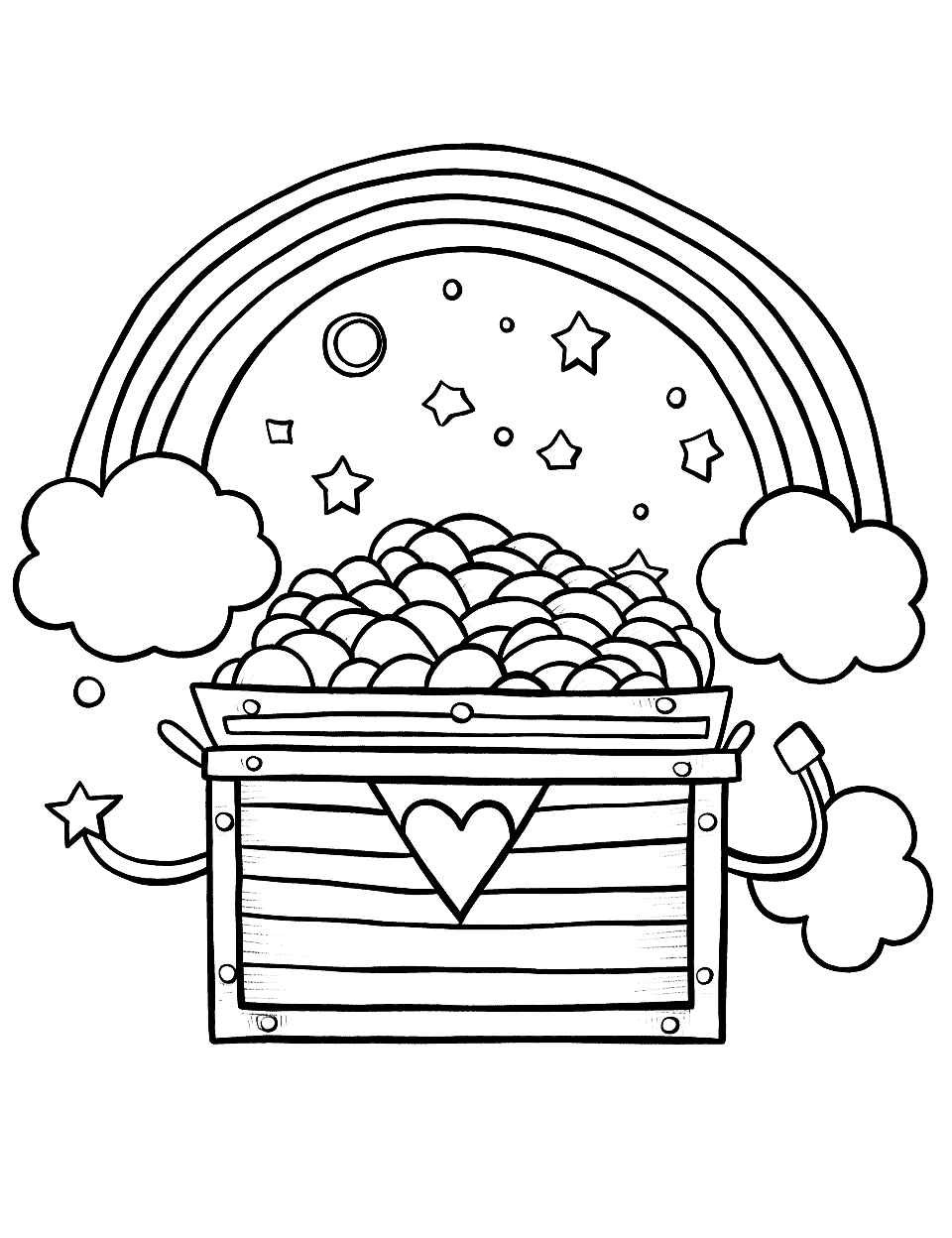 Rainbow Gems Coloring Page - A treasure chest overflowing with gems of all the colors of the rainbow.