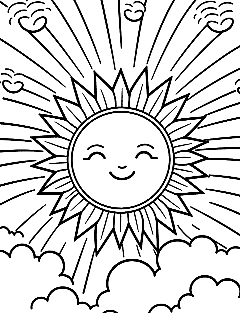 Mandala Rainbow Sun Coloring Page - A mandala-inspired sun with rainbow rays, perfect for older children.