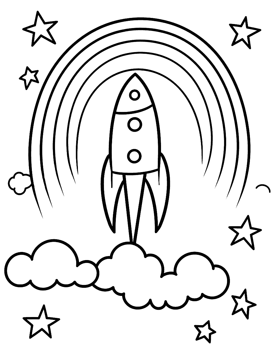 Rainbow Rocket Coloring Page - A rocket soaring through the sky leaving a trail of rainbow colors.