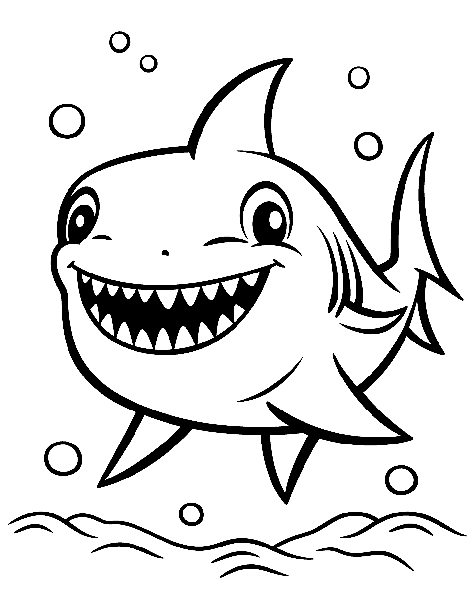 Simple Baby Shark Coloring Page - A simple line art of a cute baby shark for younger kids to color in.