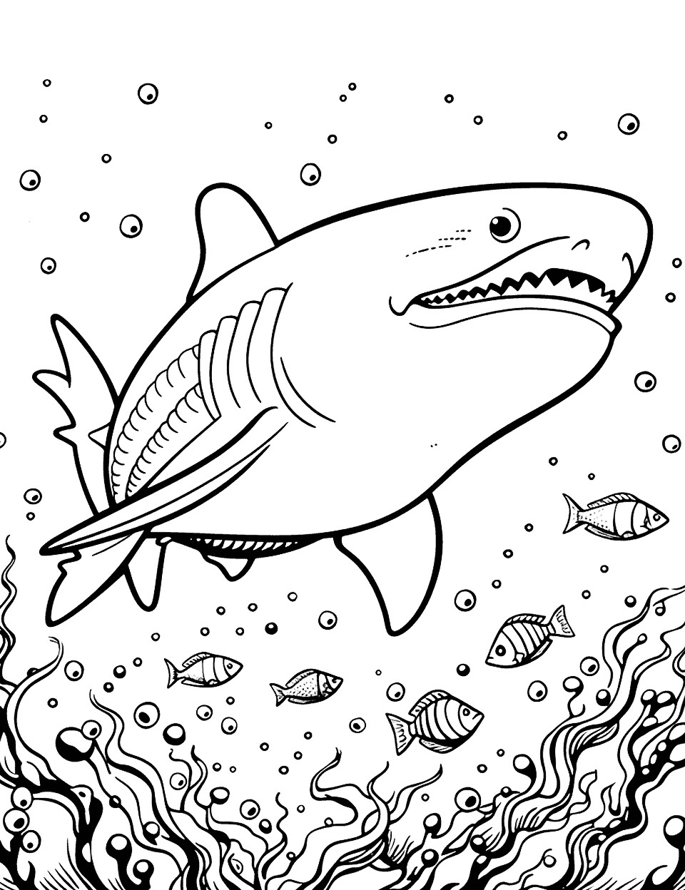 Whale Shark and Plankton Coloring Page - A whale shark feeding on a swarm of plankton.