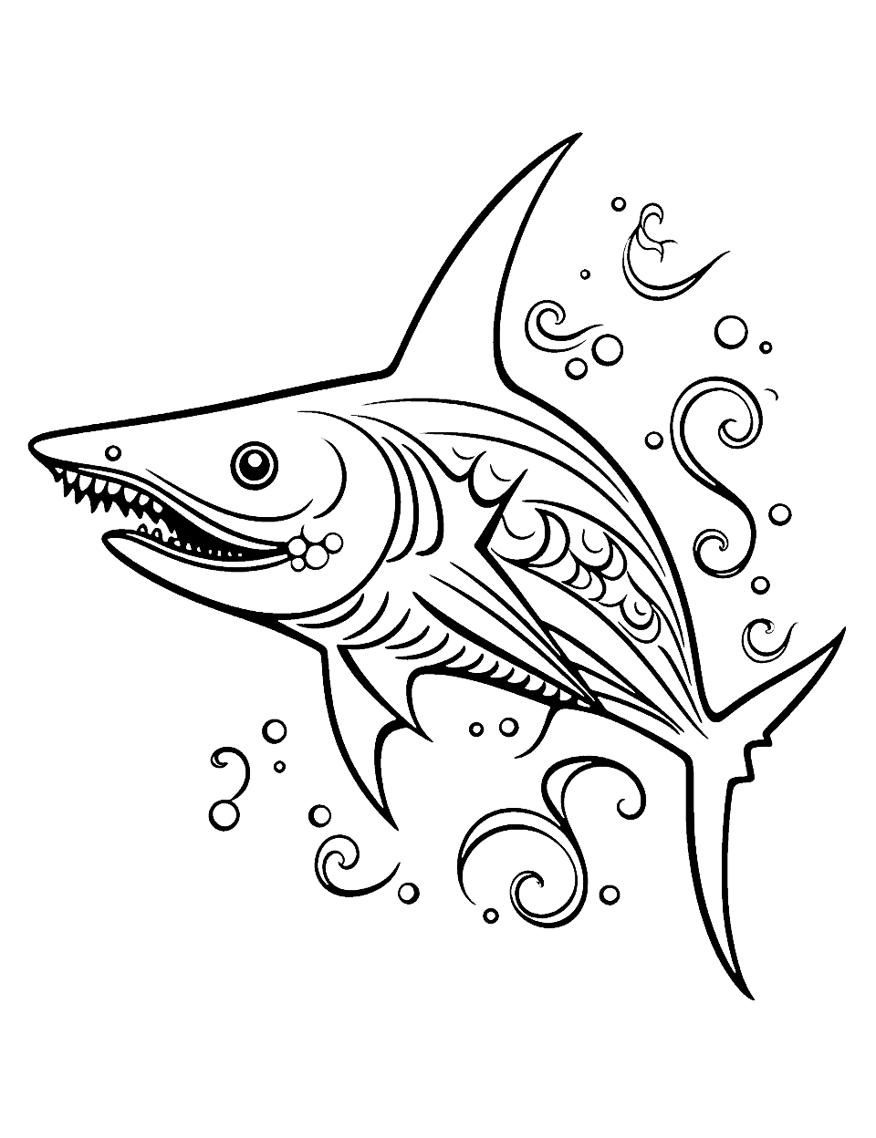 Hybrid Shark-Bird Shark Coloring Page - An imaginary hybrid of a shark and a bird, sparking creativity and imagination.