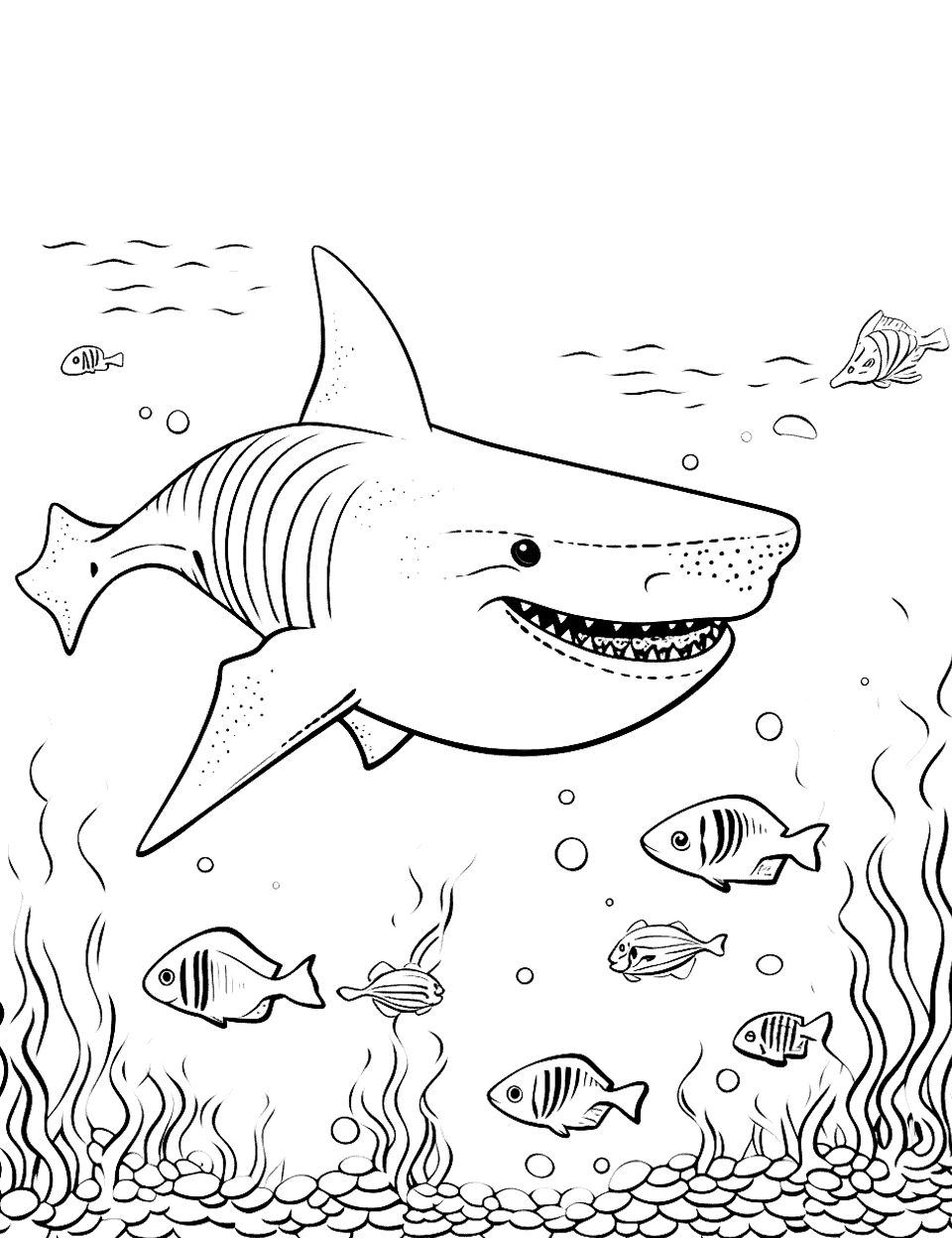 Whale Shark Migration Coloring Page - A scene depicting a whale-shark migration.