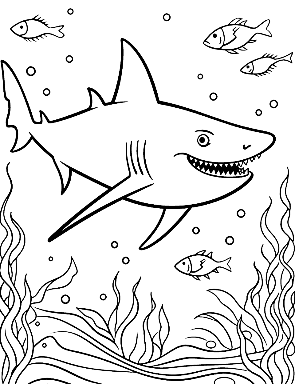 Reef Shark Night Swim Coloring Page - A nocturnal reef shark swimming through the ocean at night.