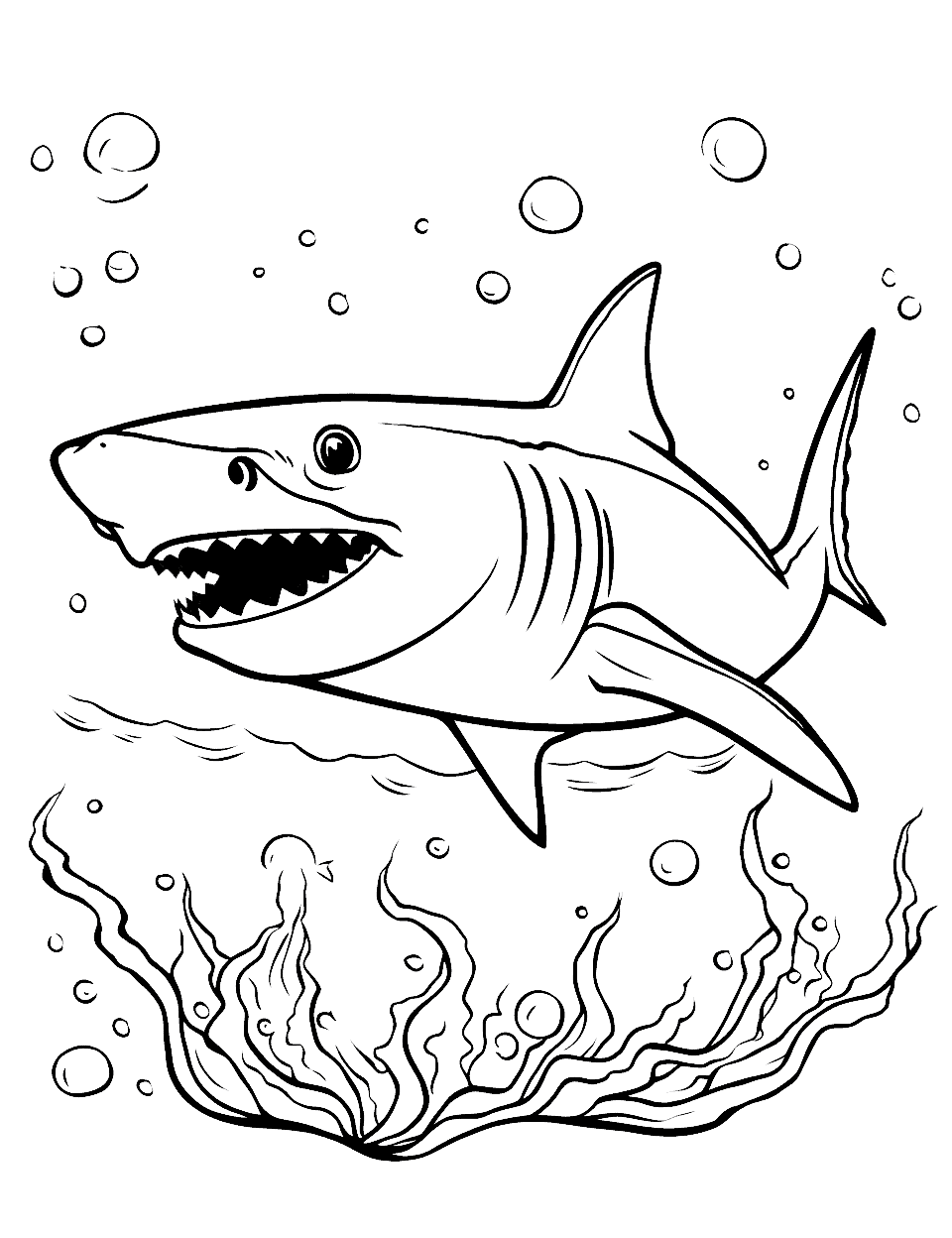 Black Tip Shark Swimming Coloring Page - An action scene of a black tip shark swimming.