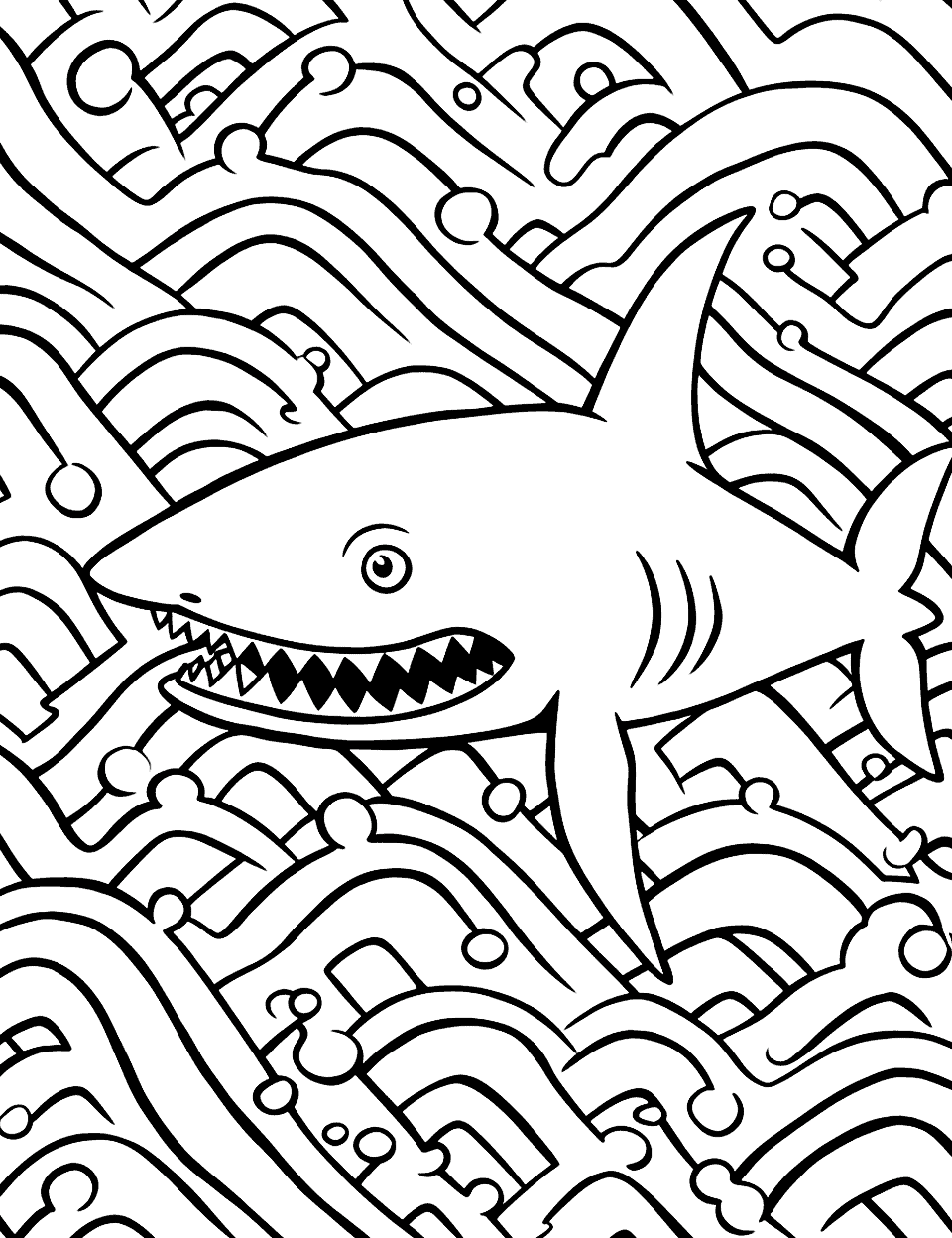 Shark Pattern Maze Coloring Page - A complex maze made out of shark patterns.