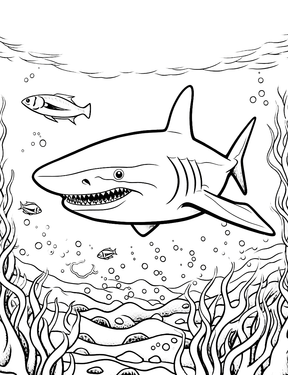 Shark Week Discovery Coloring Page - Sharks are uncovering a hidden treasure during shark week.