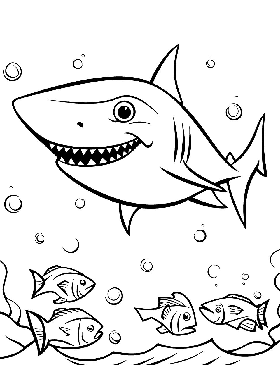 Happy Shark Coloring Page - A shark with a huge grin on its mouth.