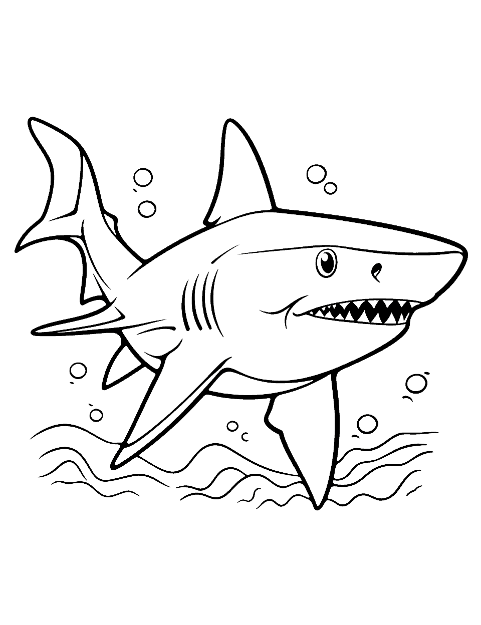 Black Tip Shark's Daredevil Jump Coloring Page - A black tip shark making a daring leap out of the ocean.