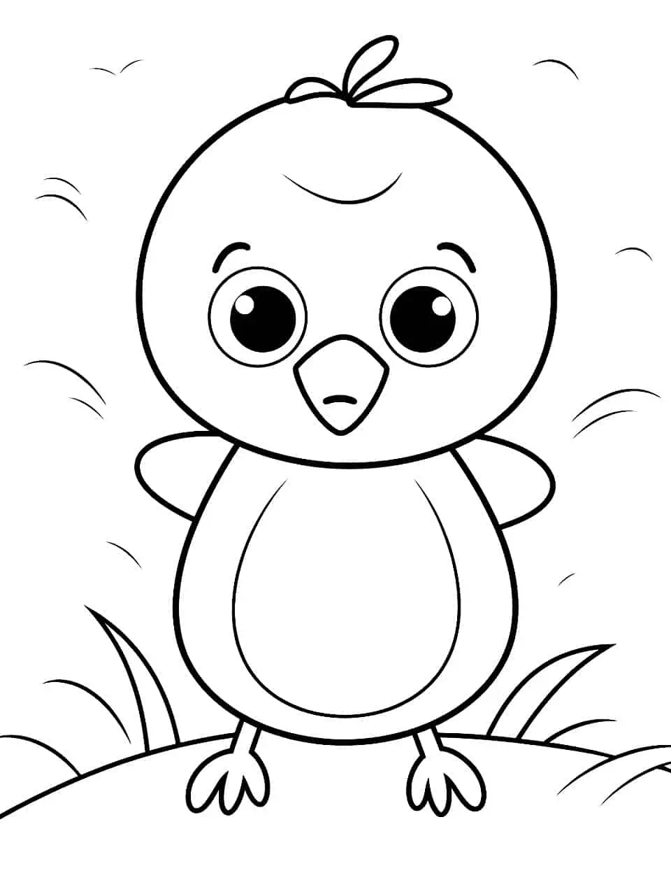 Cute Spring Chick Coloring Page - A simple and cute coloring sheet featuring a hatching chick, perfect for toddlers and preschoolers.