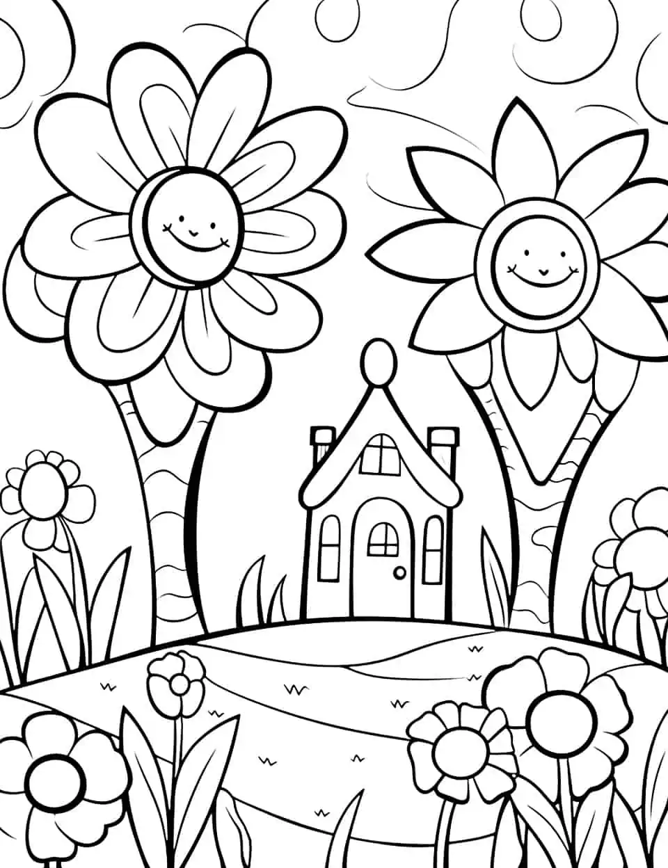 Doodle Art Alley in Spring Coloring Page - A complex, spring-themed doodle art alley-style page for older kids to color.