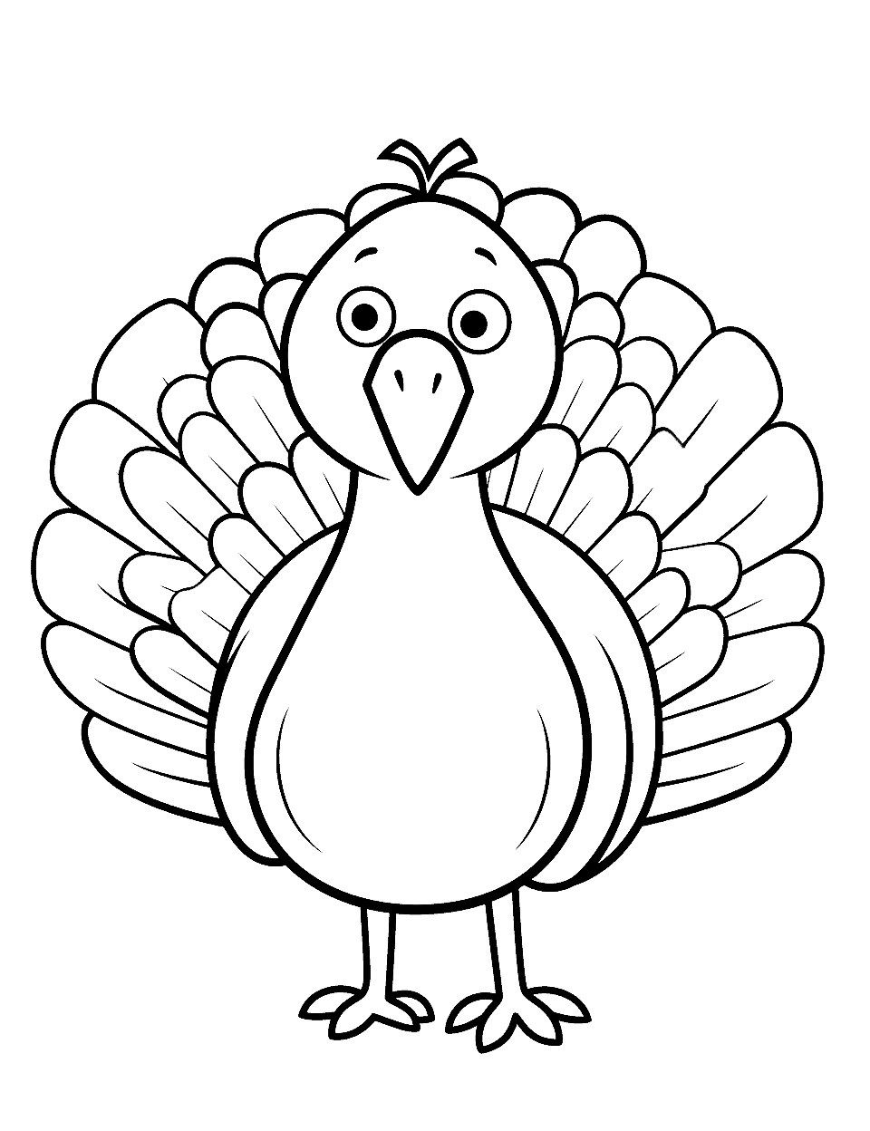 Turkey Drawing for Beginners Coloring Page - A simple and easy turkey drawing to color, ideal for preschoolers.