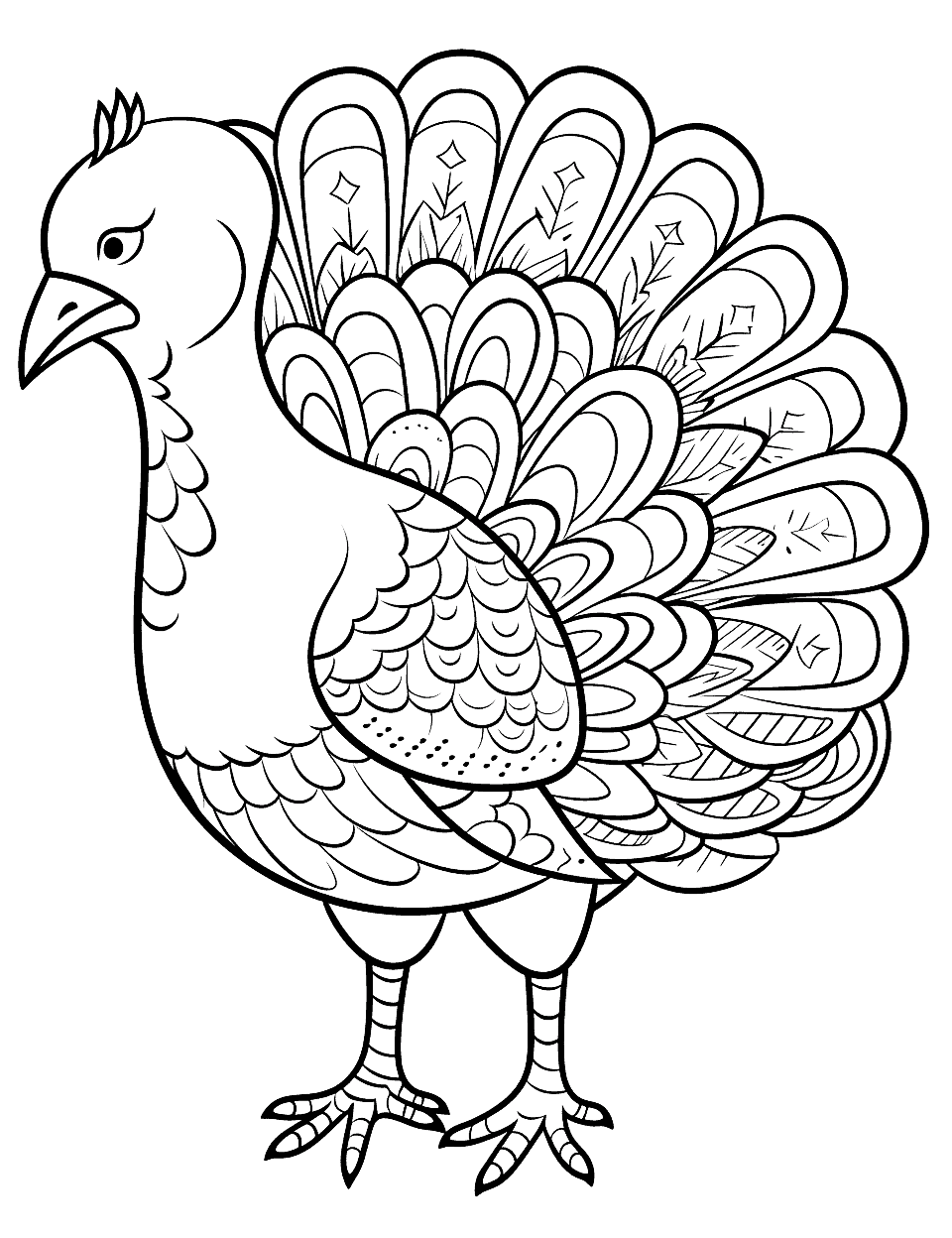 Artistic Turkey Coloring Page - A unique and difficult-to-color turkey.