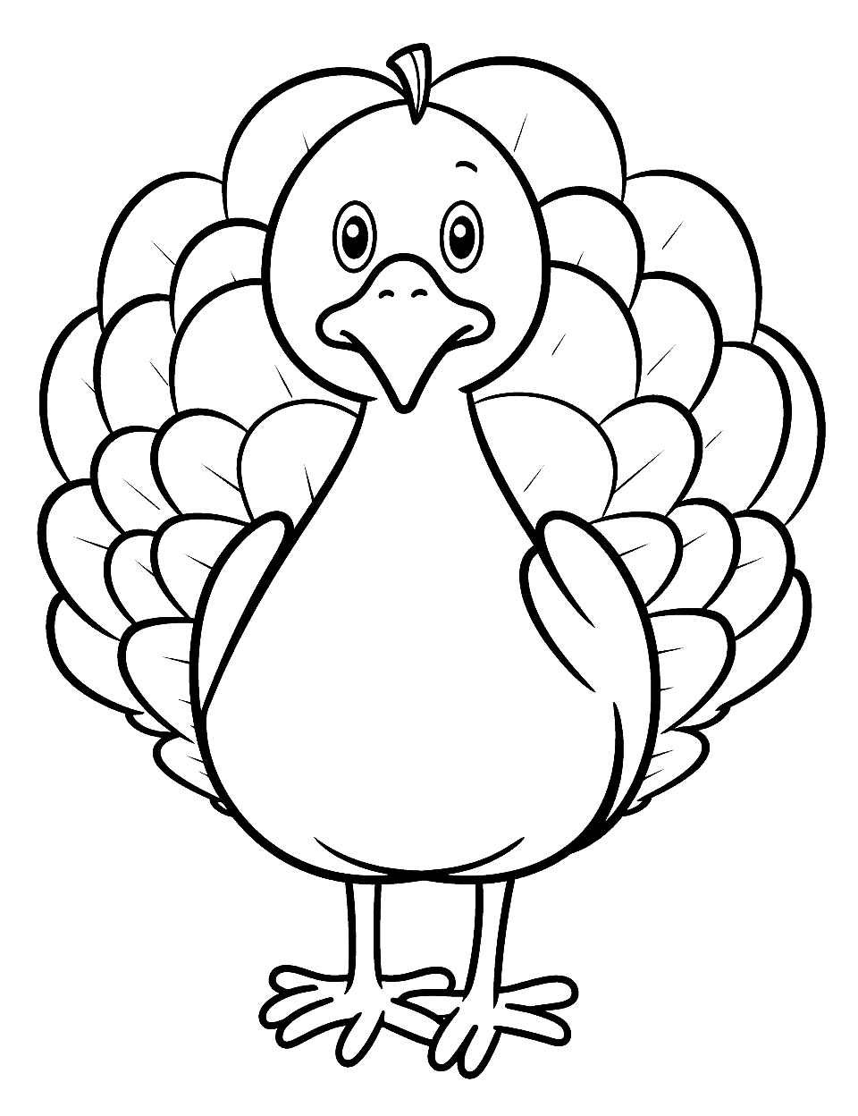 Clipart Turkey Coloring Page - A cartoon-style turkey in clipart form that kids can enjoy coloring.
