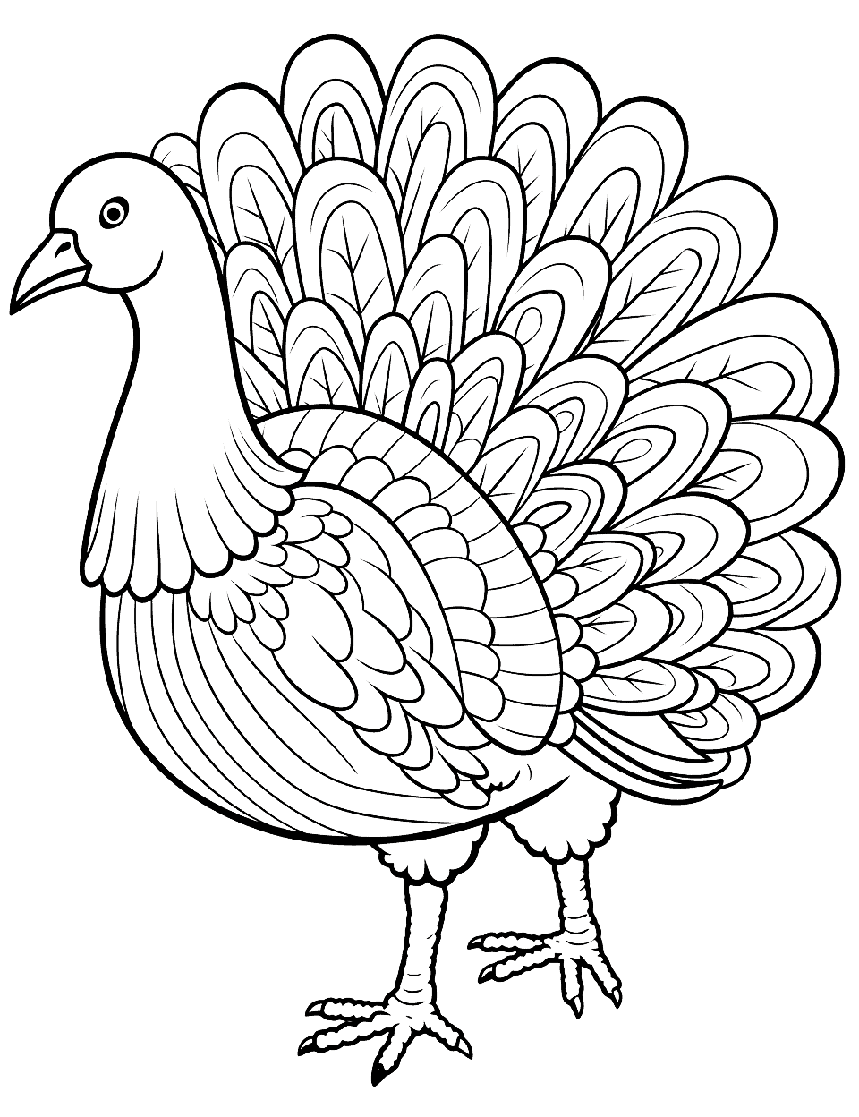 Advanced Artist's Turkey Coloring Page - A turkey with intricate details, meant for advanced young artists.