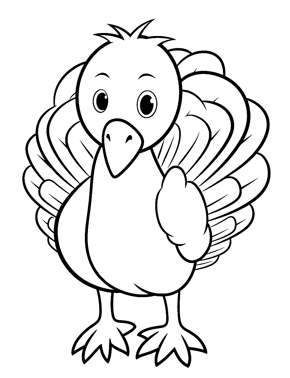Cute Baby Turkey Coloring Page - A coloring page featuring a cartoon representation of a baby turkey.